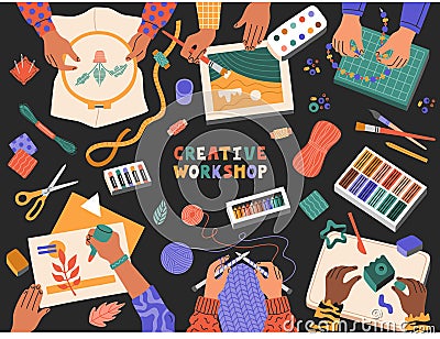 Creative workshop for children, kids draw, mold from plasticine Vector Illustration